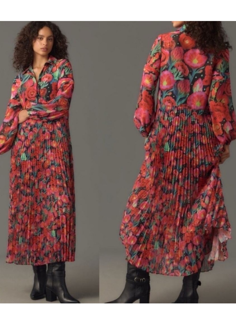 Farm Rio x Anthropologie | Pleated Drop-Waist Maxi Dress L